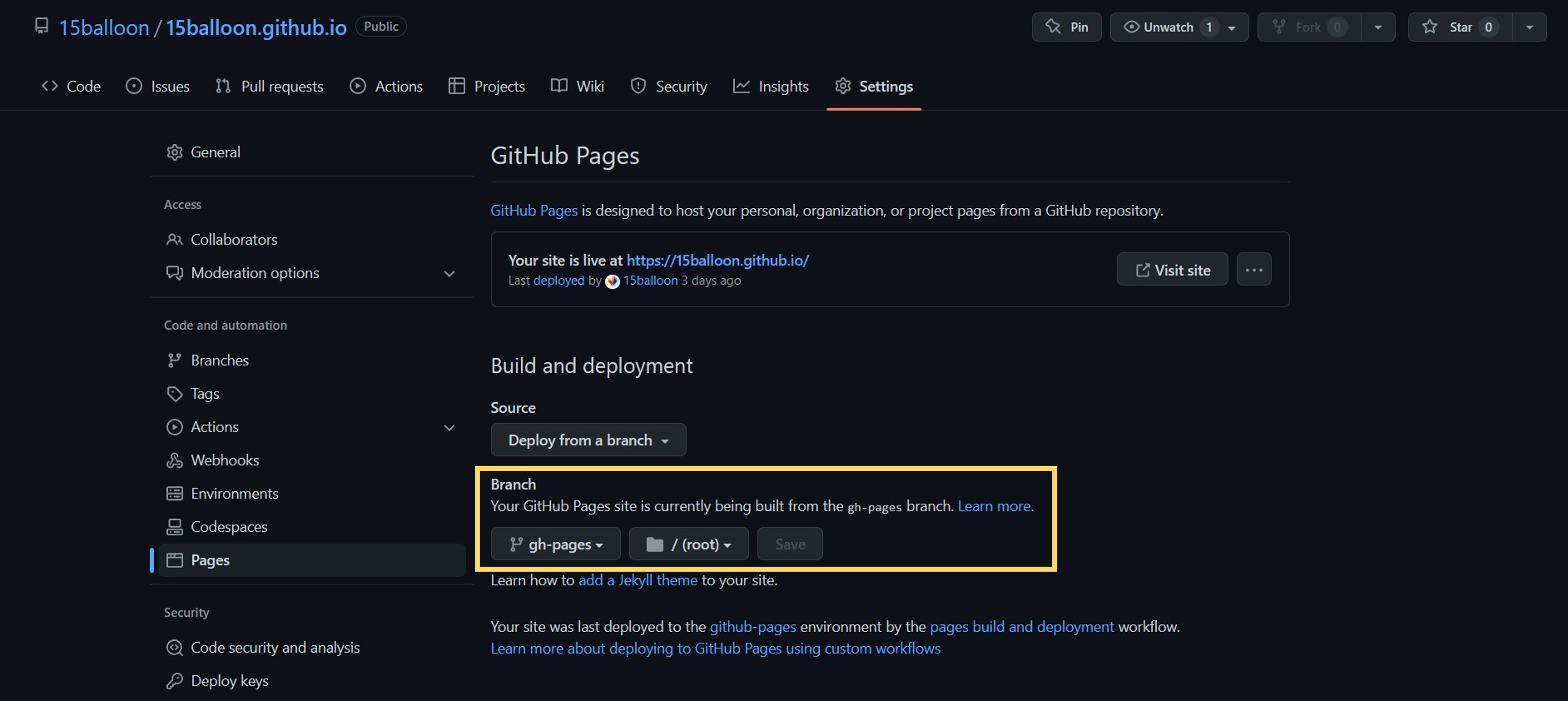 Image: Change repository Settings Branch